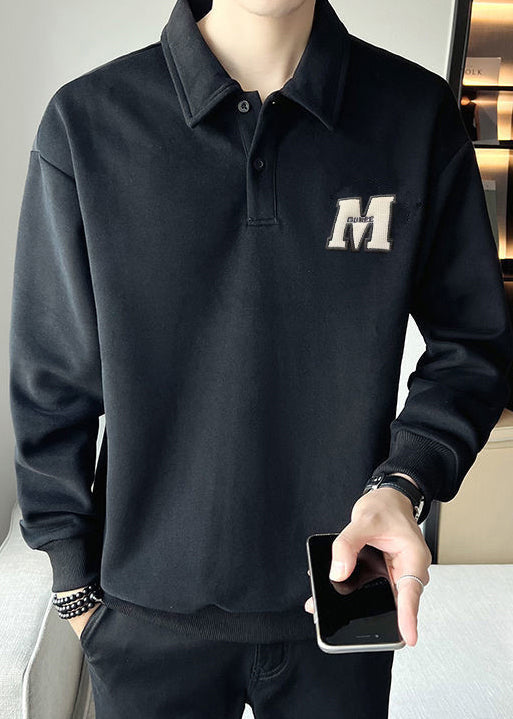 TC022 Men Sweatshirt Warm Spring Button Simple White Embroideried Fleece
