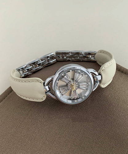 Simple Crystal Hardlex Zircon Leather White Watches