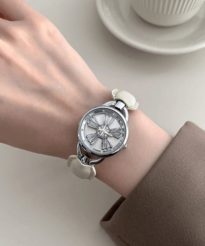 Simple Crystal Hardlex Zircon Leather White Watches