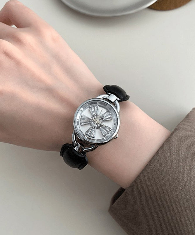 Simple Crystal Hardlex Zircon Leather White Watches