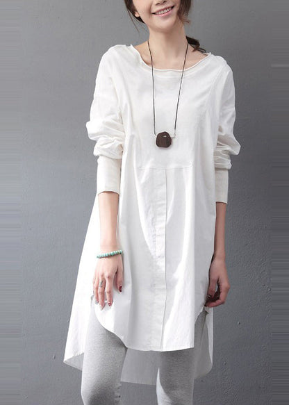 White Dress Day Open Oversized Fall Side Simple Cotton