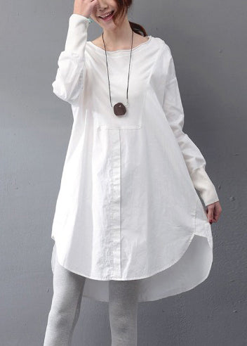 White Dress Day Open Oversized Fall Side Simple Cotton