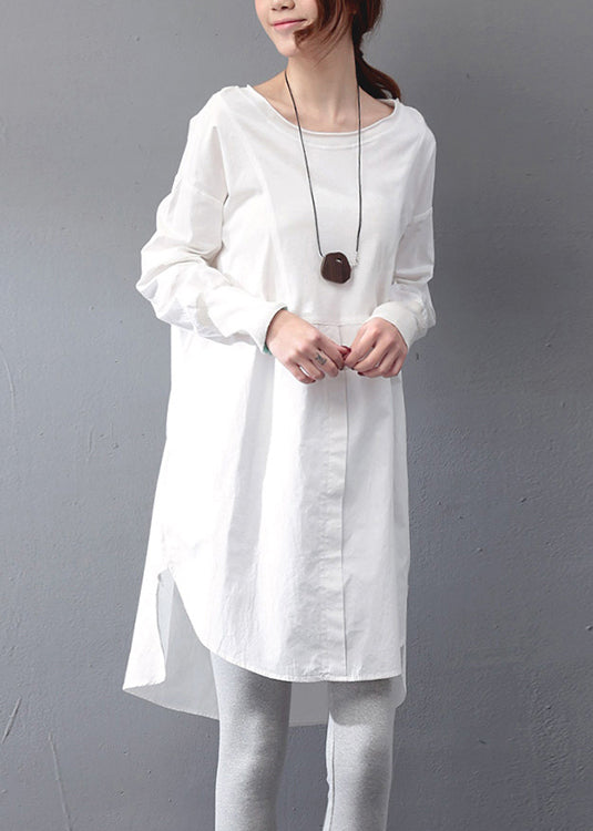 White Dress Day Open Oversized Fall Side Simple Cotton