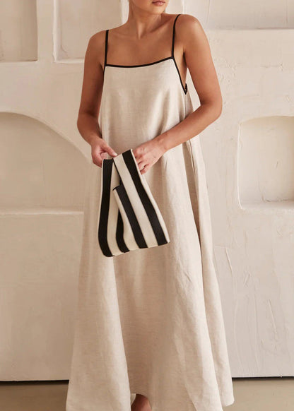 Sleeveless Simple Strap Spaghetti Long Dress White Patchwork