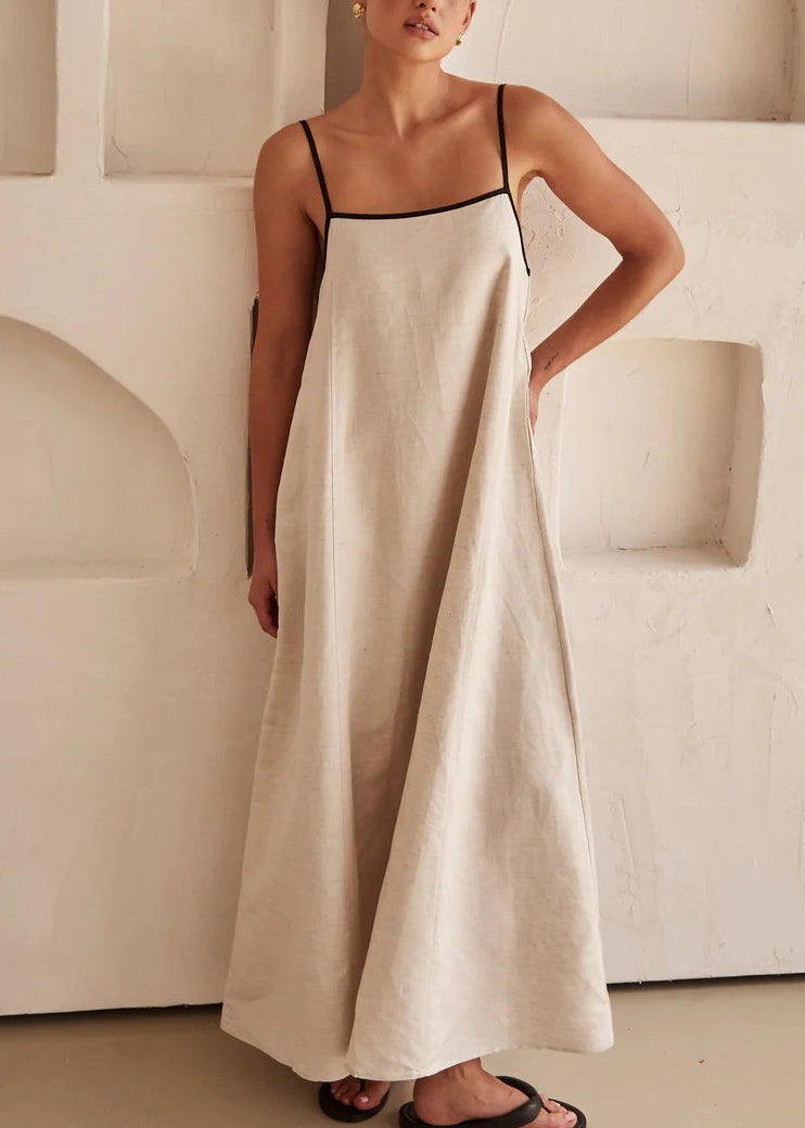 Sleeveless Simple Strap Spaghetti Long Dress White Patchwork