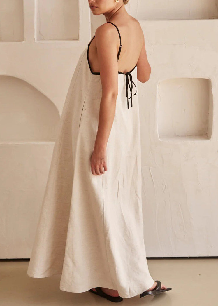 Sleeveless Simple Strap Spaghetti Long Dress White Patchwork