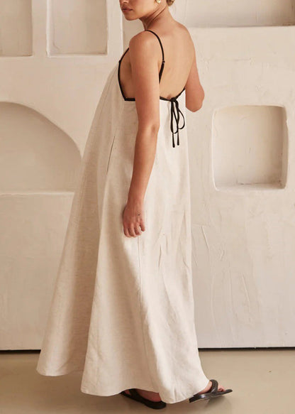 Sleeveless Simple Strap Spaghetti Long Dress White Patchwork