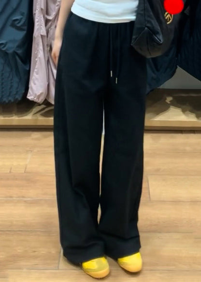 White Pockets Elastic Waist Pants Simple Fall Linen