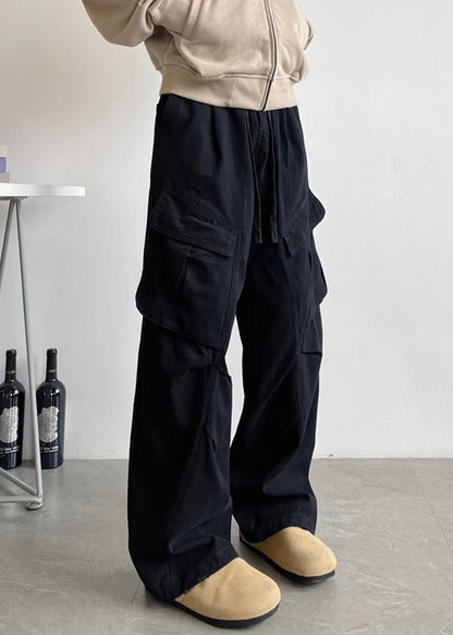 Waist Pants Men Elastic White Lace Pockets Up Cotton Simple