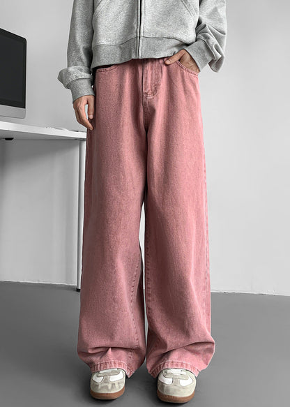 Wide Mens Leg Simple Pockets Fall Pants White Denim Solid