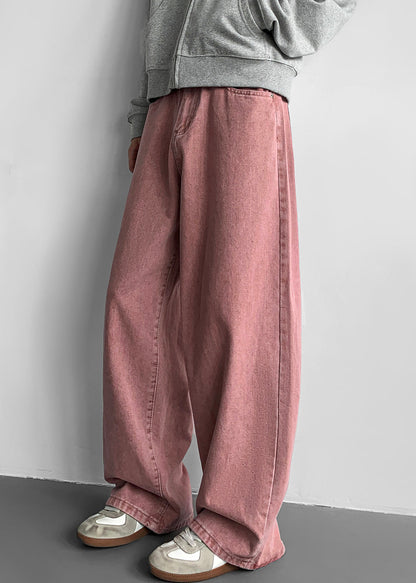 Wide Mens Leg Simple Pockets Fall Pants White Denim Solid