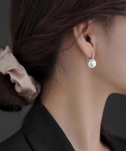 Earrings Pearl White Silver Hoop Simple Sterling