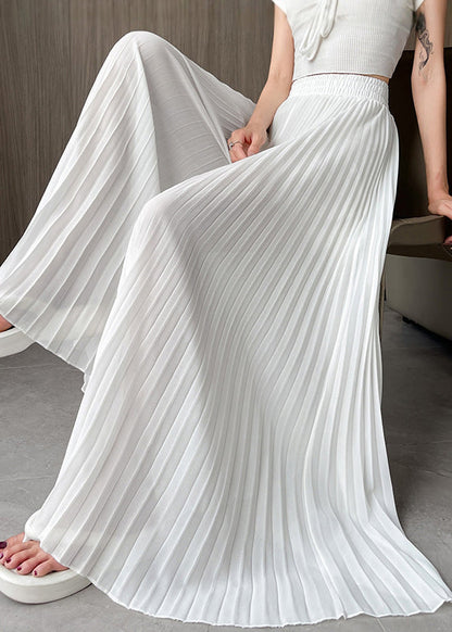 Pants Waist Elastic Simple Wrinkled White Summer Chiffon