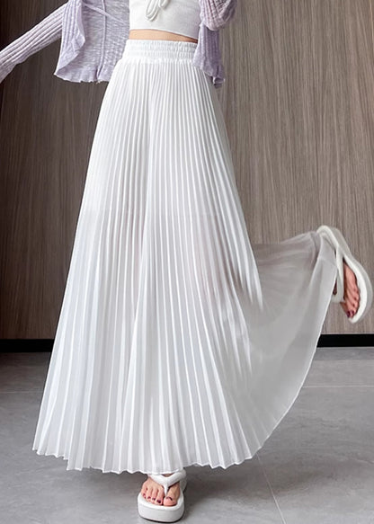 Pants Waist Elastic Simple Wrinkled White Summer Chiffon