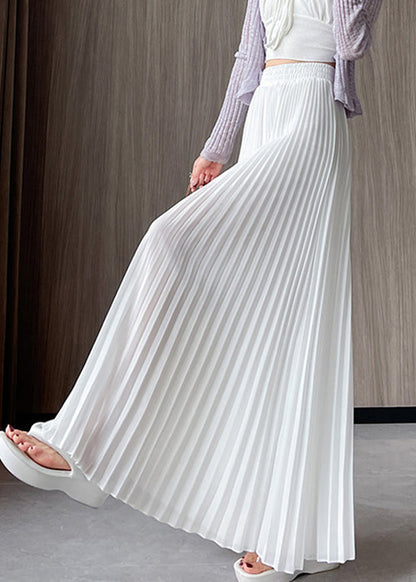 Pants Waist Elastic Simple Wrinkled White Summer Chiffon