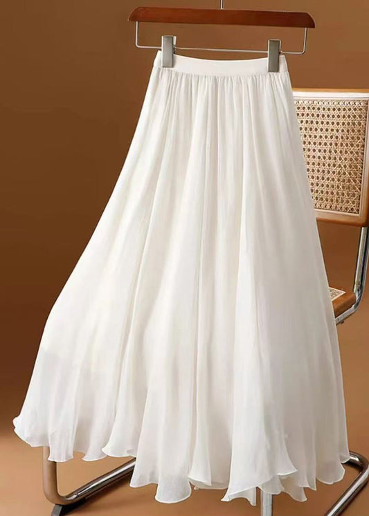 Simple Wrinkled Skirt Summer Solid Chiffon White