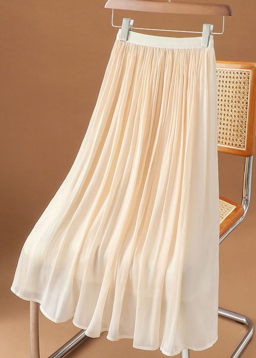 Simple Wrinkled Skirt Summer Solid Chiffon White