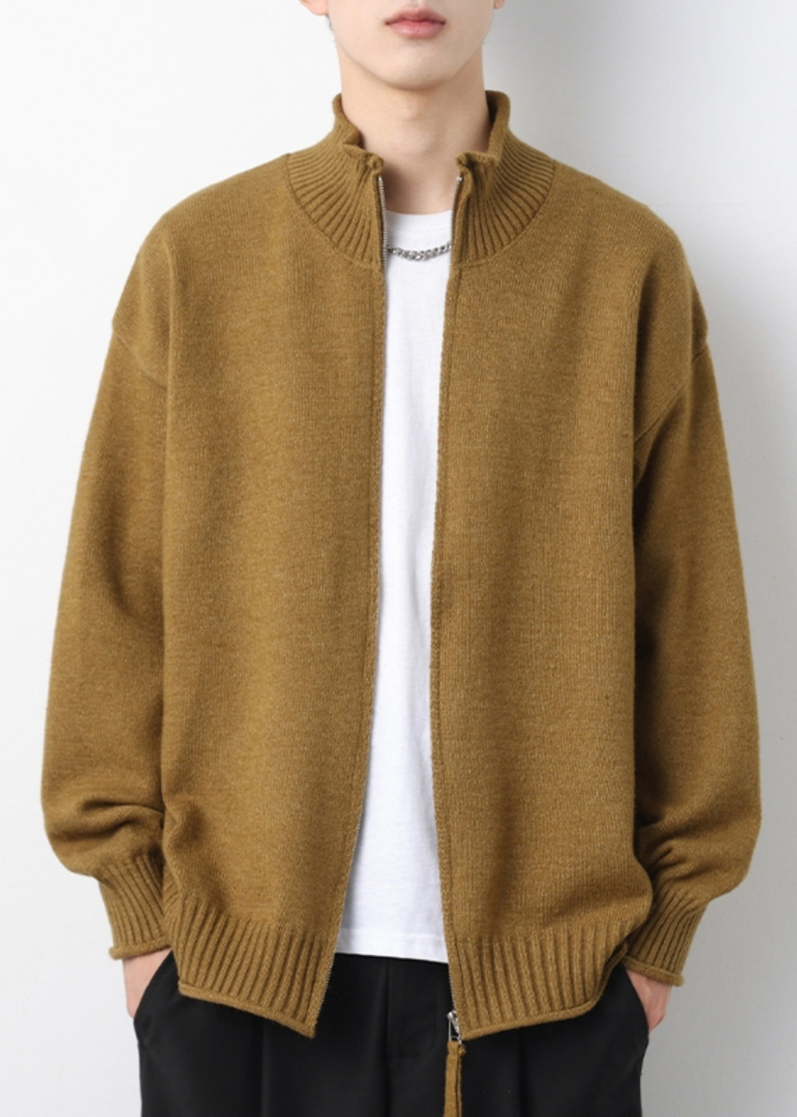 Up Yellow Cardigans Solid Simple Spring Zip Knit Mens