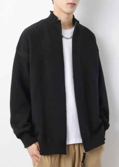 Up Yellow Cardigans Solid Simple Spring Zip Knit Mens