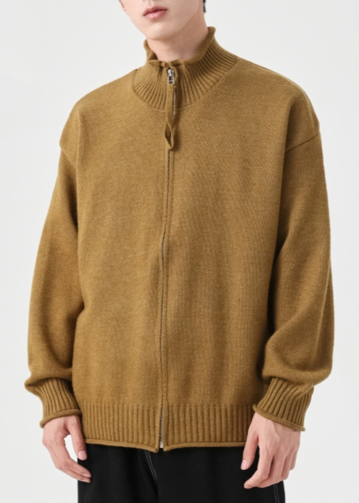 Up Yellow Cardigans Solid Simple Spring Zip Knit Mens