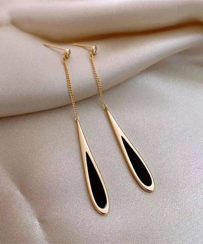 Earrings Drop Copper Alloy Black Water Skinny Gold