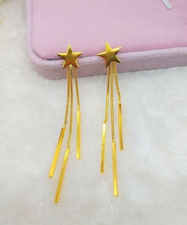 Skinny Gold Sterling Silver Overgild Star Tassel Drop Earrings DF1020