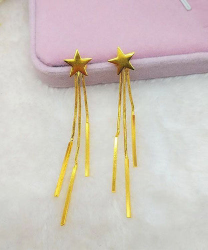 Skinny Gold Sterling Silver Overgild Star Tassel Drop Earrings DF1020