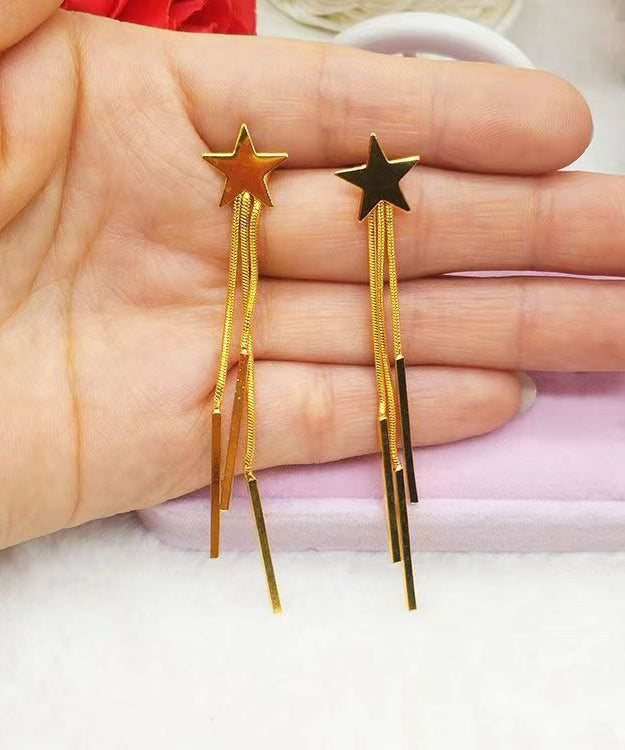 Skinny Gold Sterling Silver Overgild Star Tassel Drop Earrings DF1020