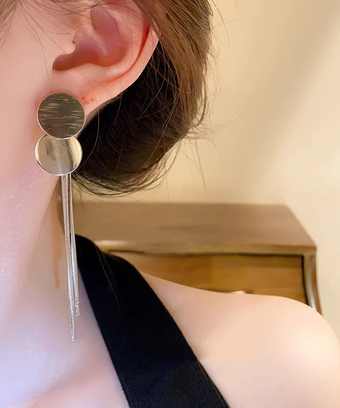 Drop Metal Sequins Earrings Tassel Silk Skinny