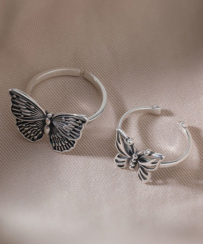 Out Butterfly Rings Hollow Silk Two-Piece Silver Skinny Sterling