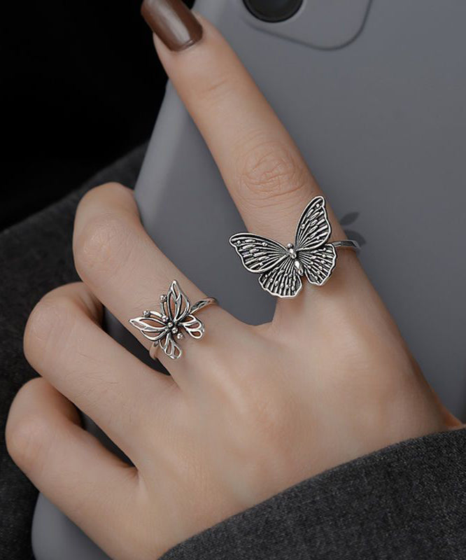 Out Butterfly Rings Hollow Silk Two-Piece Silver Skinny Sterling