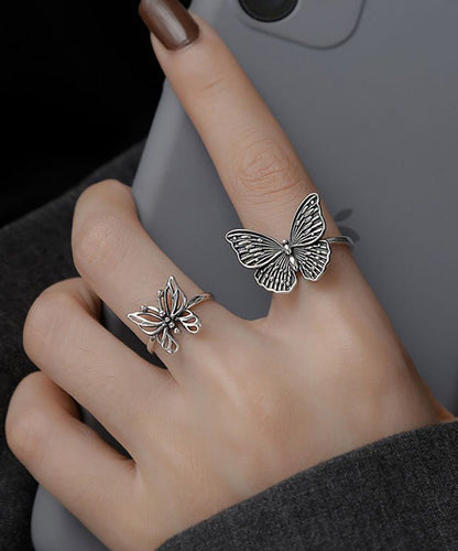 Out Butterfly Rings Hollow Silk Two-Piece Silver Skinny Sterling