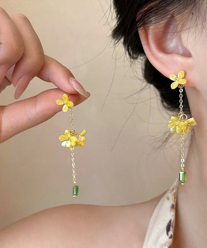 Osmanthus Earrings Drop Acrylic Flower Skinny Tassel Yellow
