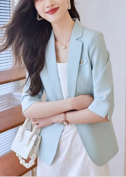 Sky Blue Spandex Jackets Notched Half Sleeve YJ055