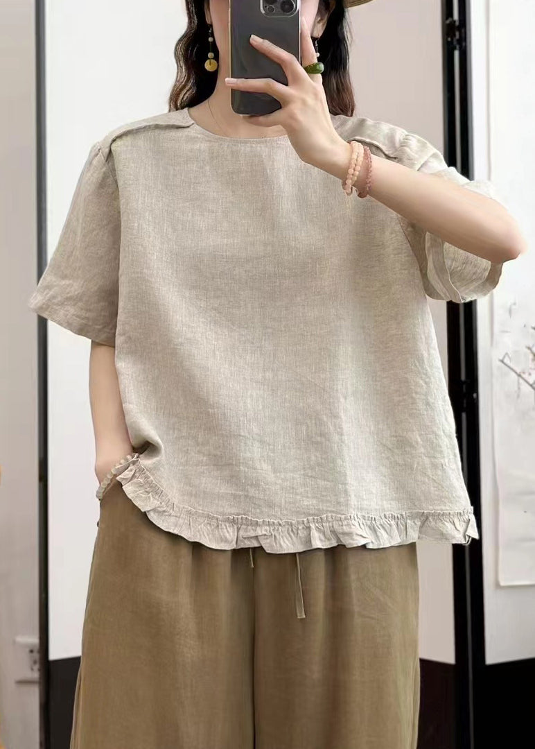 Sides Blouse Ruffled On Blue Linen Summer Wear Sky Solid Both