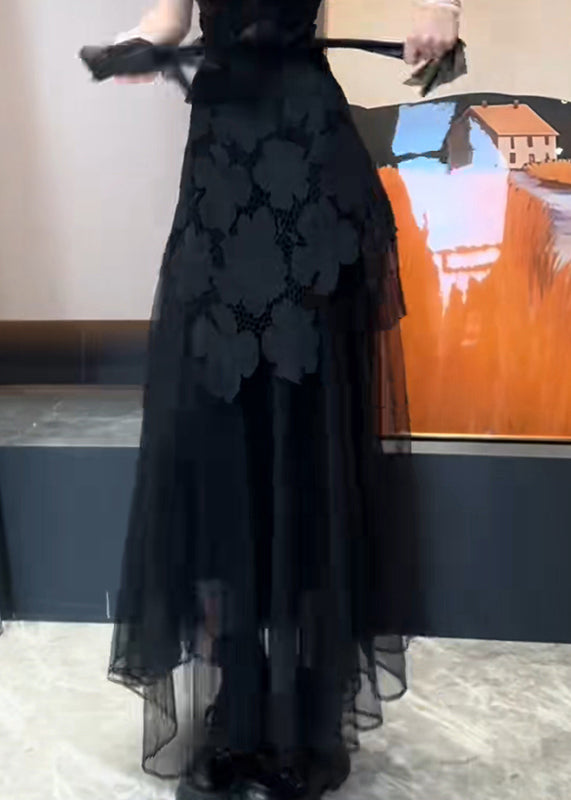 Fit Tulle Hollow Skirt Patchwork Black Summer Slim Out