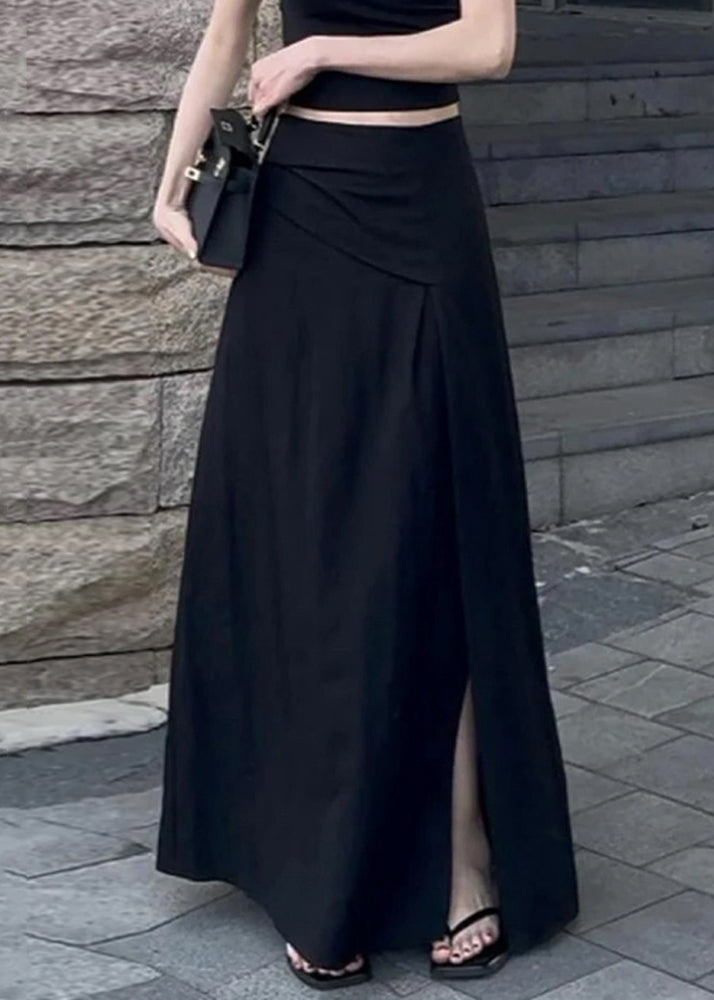 Summer Open Waist High Side Cotton Black Skirts Slim Fit