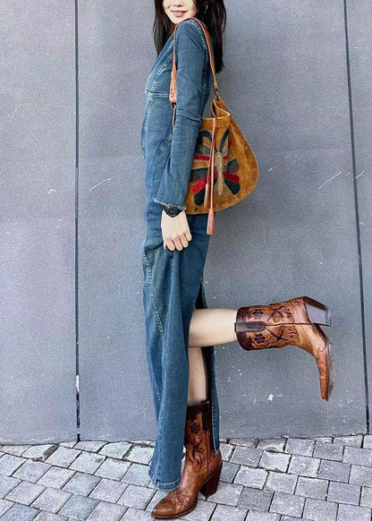 Original Back Slim Side Open Blue Dresses Design Long Fit Denim