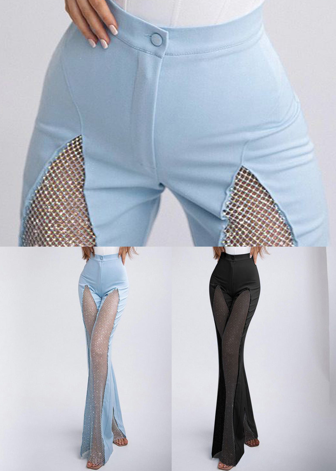 Patchwork Hollow Summer Out Slim Blue Spandex Pants Fit