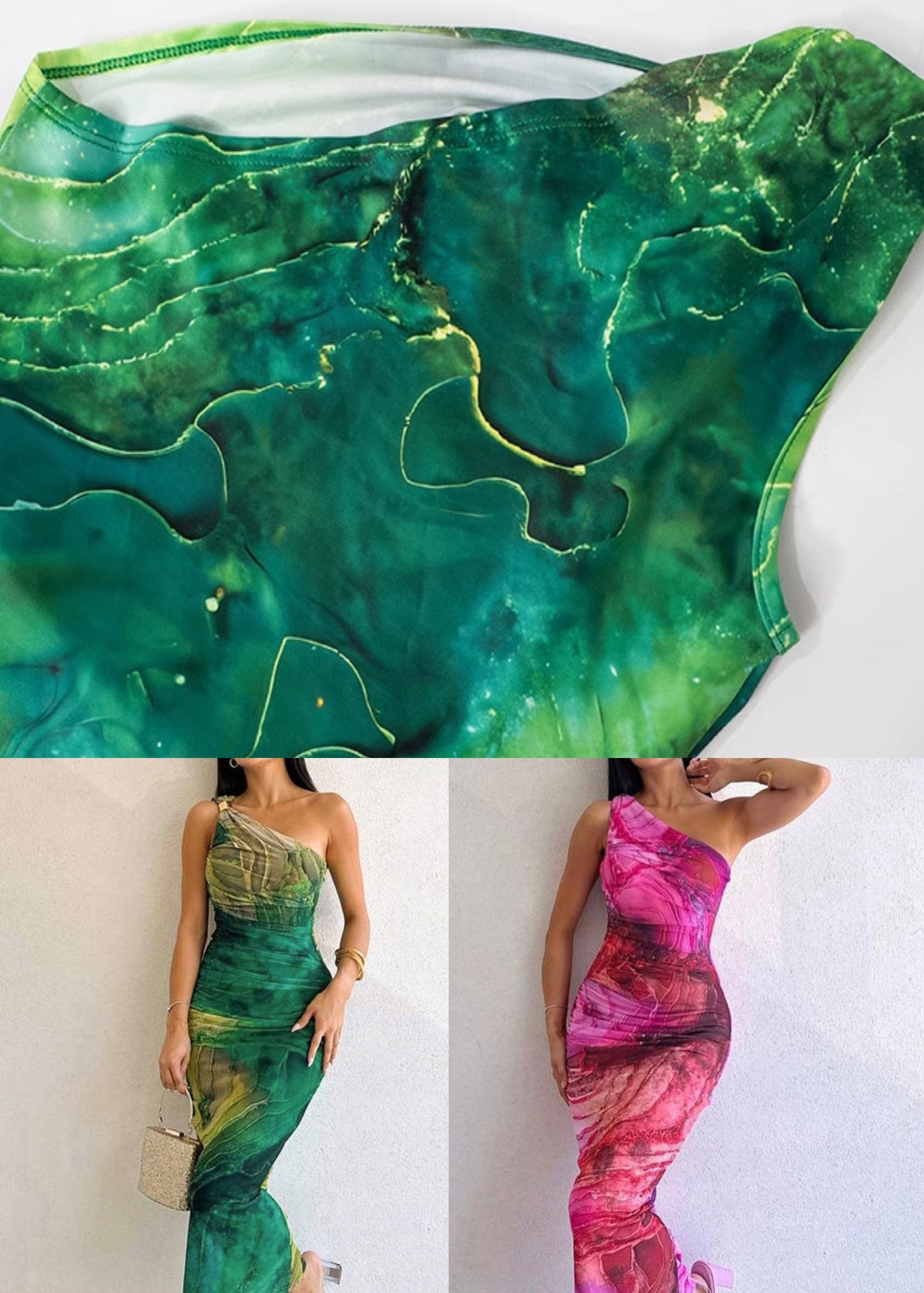 Slim Cotton Fit Dress Cold Sleeveless Green Long Shoulder Print