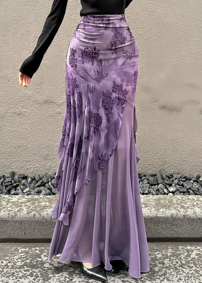 Skirt Purple Patchwork Summer Fit Asymmetrical Slim Tulle