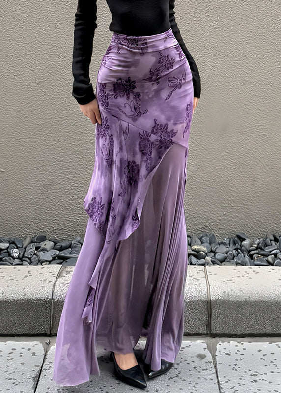 Skirt Purple Patchwork Summer Fit Asymmetrical Slim Tulle