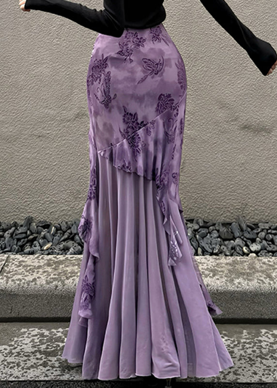 Skirt Purple Patchwork Summer Fit Asymmetrical Slim Tulle