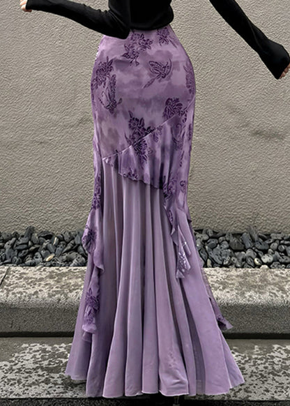 Skirt Purple Patchwork Summer Fit Asymmetrical Slim Tulle