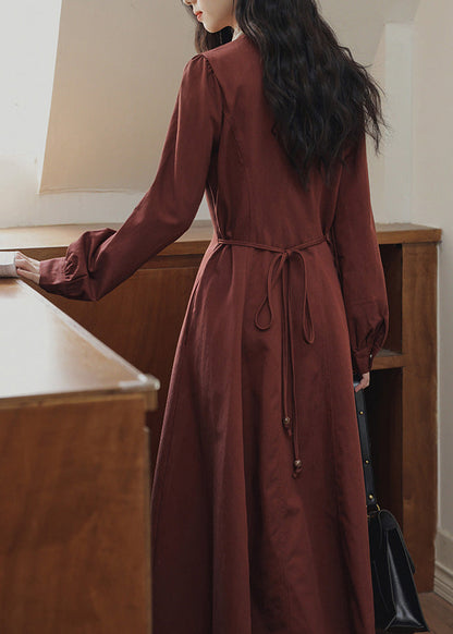 Red Slim Maxi Button Pockets Dress Spring Fit Bow