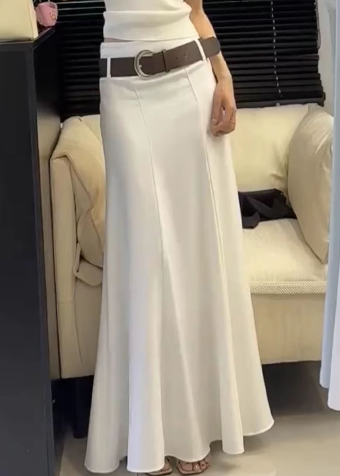 Slim Summer White High Solid Waist Fit Cotton Skirts