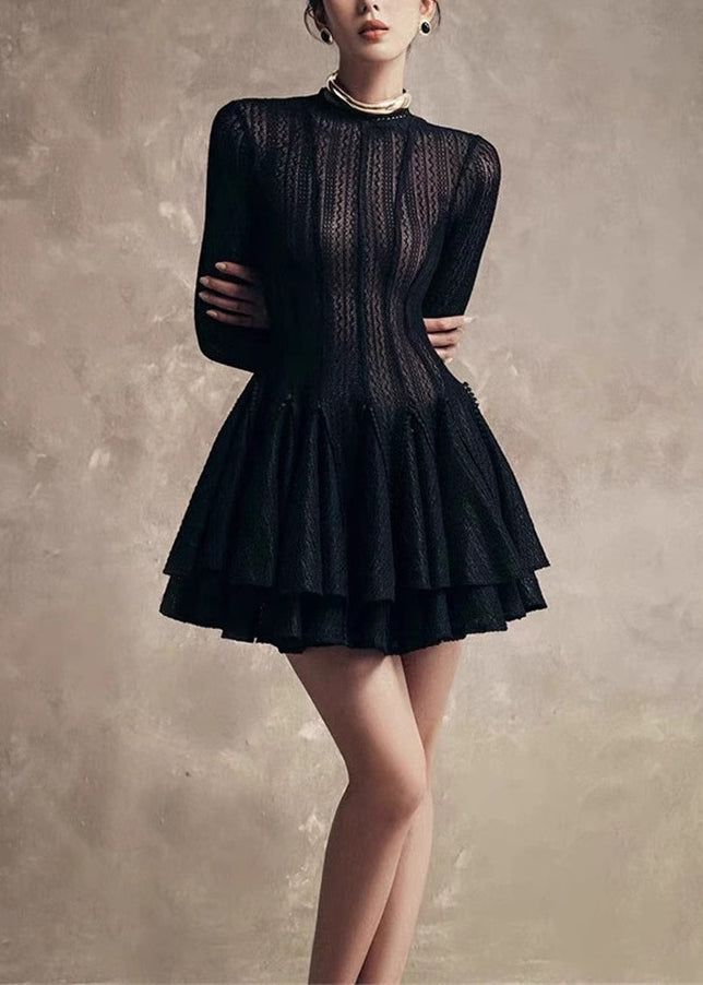 Zippered High Slim Waist Dress Lace Fall Fit White Mid