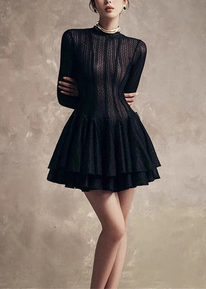 Zippered High Slim Waist Dress Lace Fall Fit White Mid