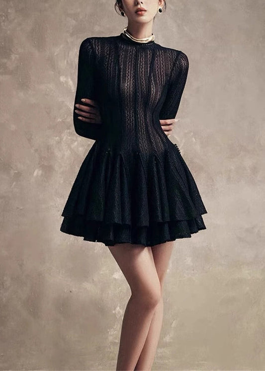 Zippered High Slim Waist Dress Lace Fall Fit White Mid