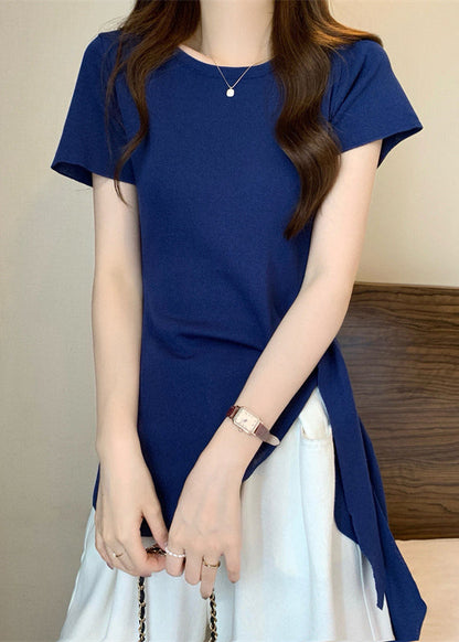 Slim Fit Summer Hollow Bow Asymmetrical Top O-Neck Out Yellow